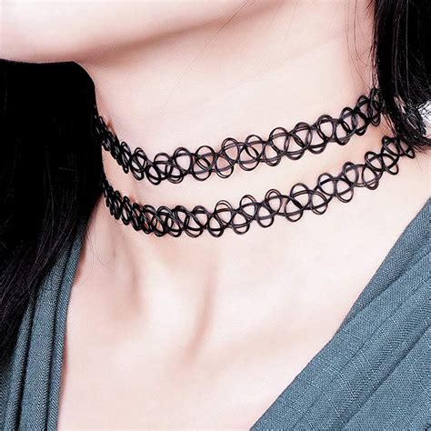 6 Pieces Black Tattoo Choker Necklace Stretch Goth Grandado