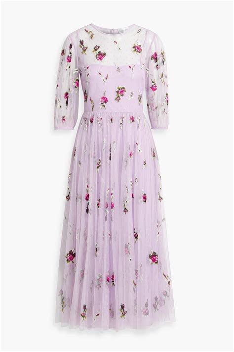 Redvalentino Pleated Embroidered Point Desprit Midi Dress The Outnet