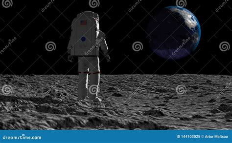 Astronauta Que Camina En La Luna Y Que Admira La Tierra Hermosa Animaci