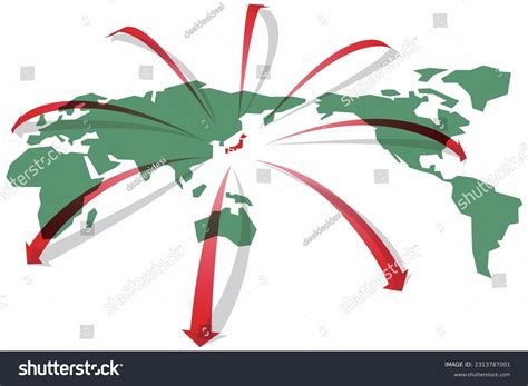 World Map With Arrows Stretching From Japan To Royalty Free Stock