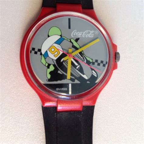 Coca Cola Motorcycle Racing Watch Swiss Made Water Resistant Vintage