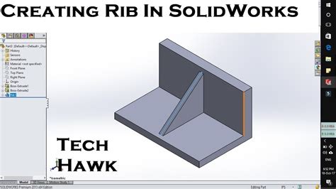 How To Use Rib Tool Feature In SolidWorks Creating Ribs Between Plane