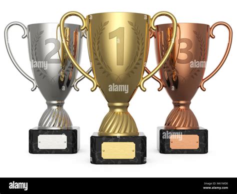 Gold Silber Bronze Trophy Cup auf weißem Hintergrund 3D Rendering