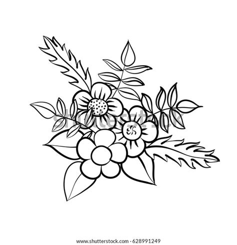 Bunch Vector Blackwhite Flowers Stock Vector Royalty Free 628991249