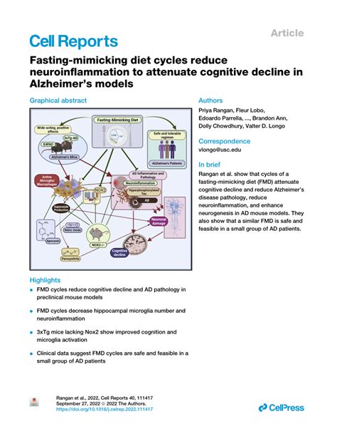 (PDF) Fasting-mimicking diet cycles reduce neuroinflammation to ...