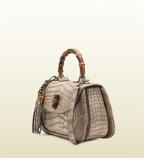 Gucci New Bamboo Crocodile Top Handle Bag In Natural Lyst