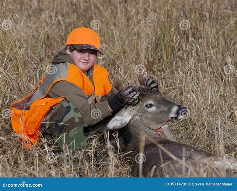 Youth Deer Hunter Stock Photo Image Of Dead Stag Antler 35714732