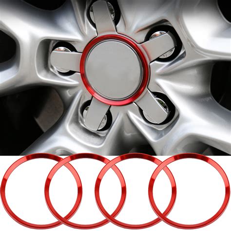 Red Aluminum Alloy Car Wheel Rim Center Cap Hub Rings Decor For Audi A