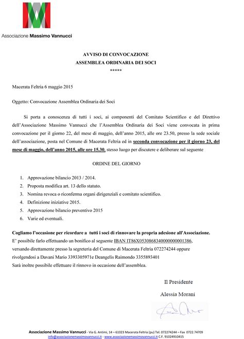 Avviso Di Convocazione Assemblea Ordinaria Dei Soci Associazione