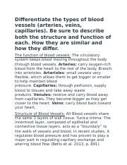 Unit Docx Differentiate The Types Of Blood Vessels Arteries Veins