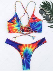 Tie Dye Braided Criss Cross Bikini Set In BLUE ZAFUL 2024