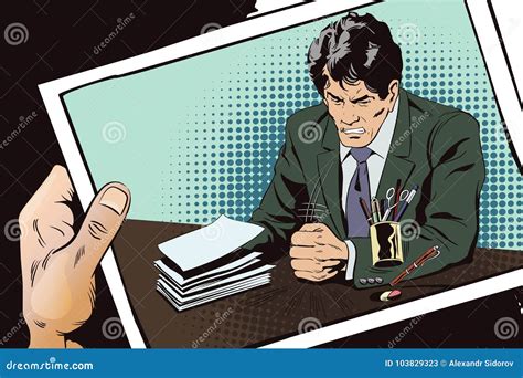 Angry Businessman Knocks On Table With His Fist Stock Stock Vector