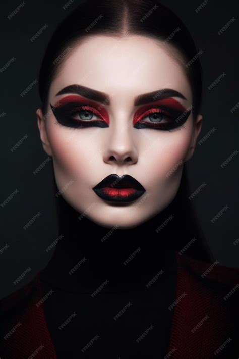 Premium Photo | A woman with black makeup and red lips.