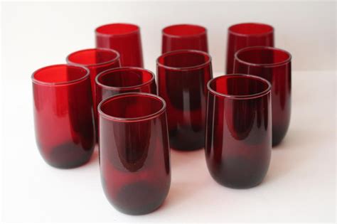 Royal Ruby Red Glass Roly Poly Tumblers Anchor Hocking Juice Glasses Set Of 10