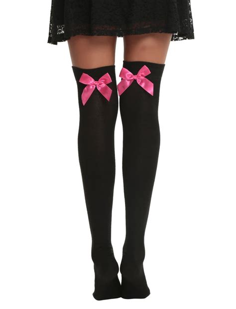 Lovesick Black And Pink Bow Over The Knee Socks Hot Topic