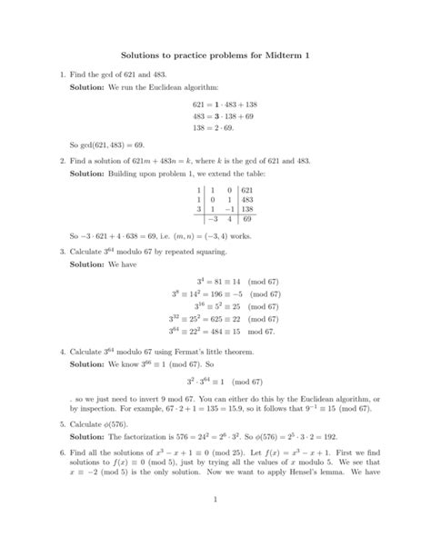 Solutions To Practice Problems For Midterm 1