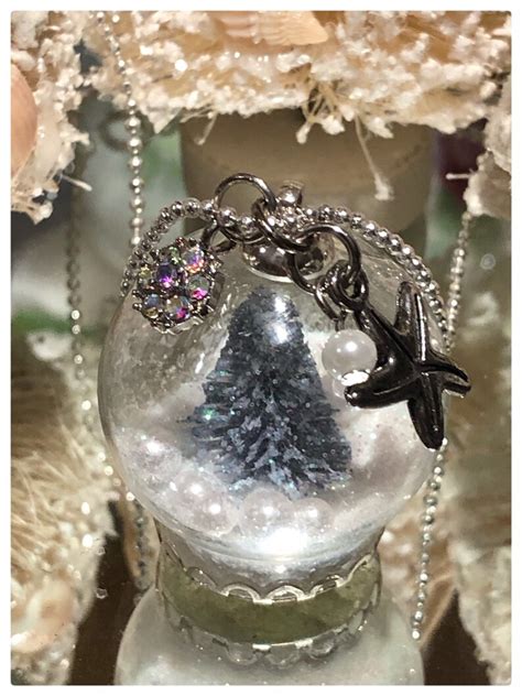 Blue Christmas Tree Snow Globe Necklace Etsy