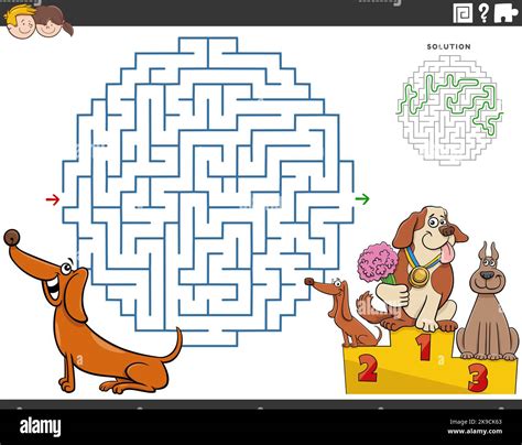 Cartoon Illustration Of Educational Maze Puzzle Game For Children With