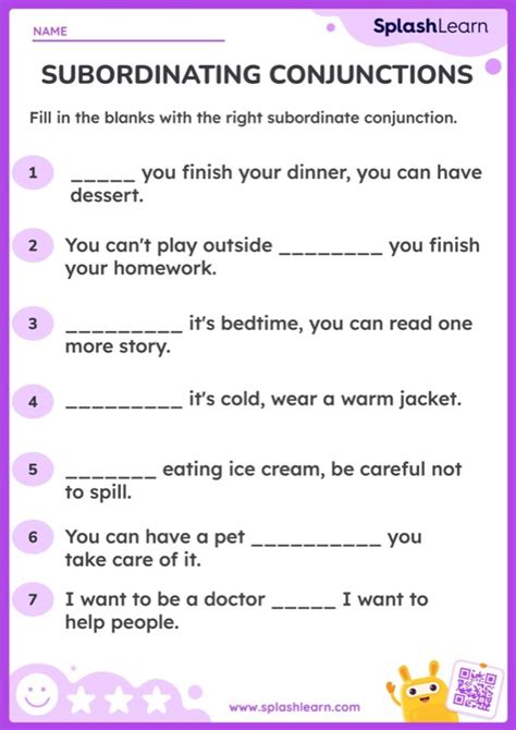 Subordinating Conjunctions Fill In The Blanks Printable Ela Worksheet