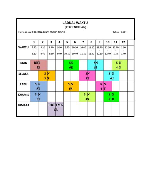 Jadual Waktu Kosong 13 Waktu Pdf