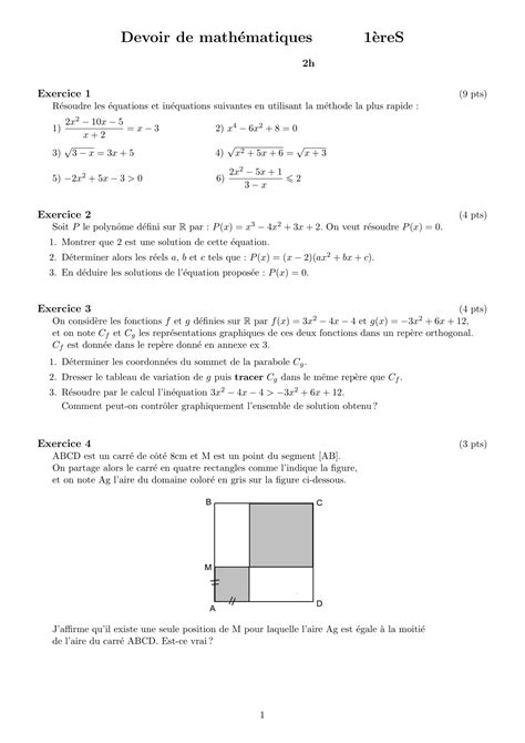 Contrôles de maths en 1ère et DS à télécharger en pdf