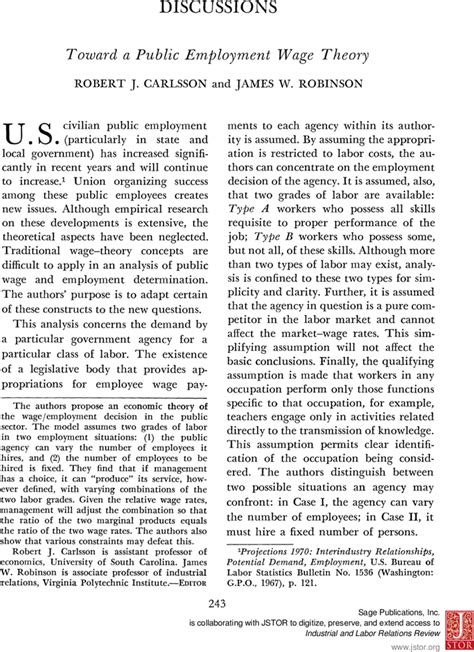 Toward A Public Employment Wage Theory Robert J Carlsson James W