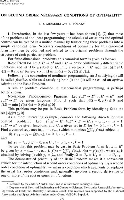 On Second Order Necessary Conditions Of Optimality Siam Journal On Control And Optimization