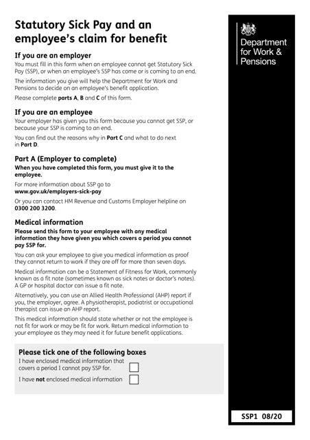 Form Ssp1 Fill Out Sign Online And Download Printable Pdf United Kingdom Templateroller