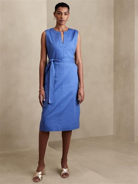 Linen Cotton Midi Shift Dress Banana Republic Factory