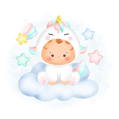 Premium Vector Watercolor Cute Baby Unicorn Character Sitting On The