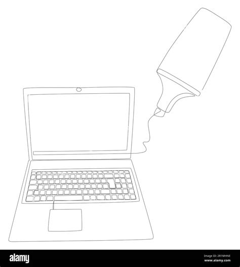 One Continuous Line Of Laptop Drawn By Felt Tip Pen Thin Line