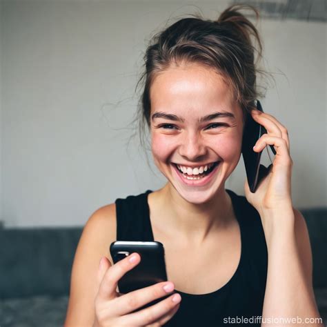 Happy Moment With Mobile Phone Stable Diffusion Online