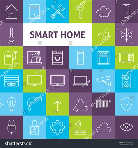 Line Art Smart Home Icons Set Vector Set Of House Technology Modern