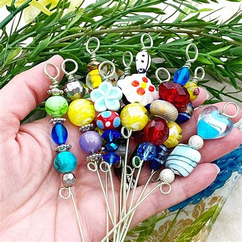 Mini Beaded Garden Stake Garden Decor Plant Stakes Beaded Etsy Fairy