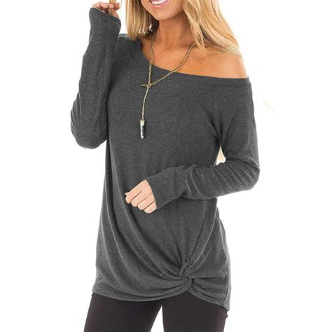 Swqzvt Womens Cold Shoulder Shirts Long Sleeve Twist Knot Top Casual