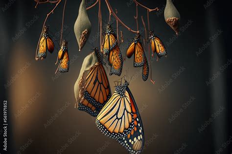 Amazing Moment Monarch Butterfly Pupae And Cocoons Are Suspended