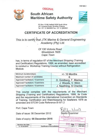 Jtk Marine Engineering Certificate