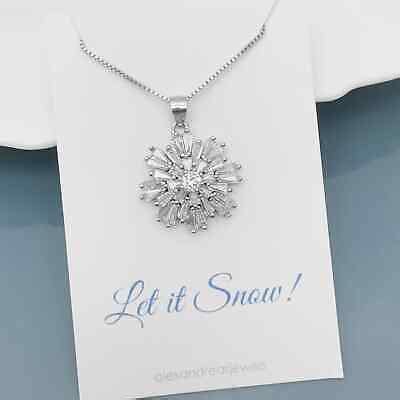 Sterling Silver And Cz Snowflake Necklace Christmas Gift Necklace For