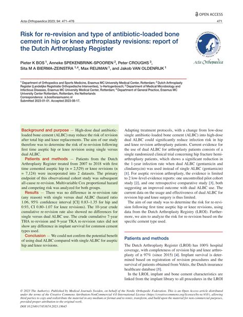 Pdf Risk For Re Revision And Type Of Antibiotic Loaded Bone Cement In