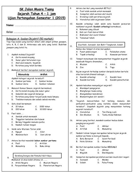 Ujian Pertengahan Tahun 2015 Sejarah Tahun 4