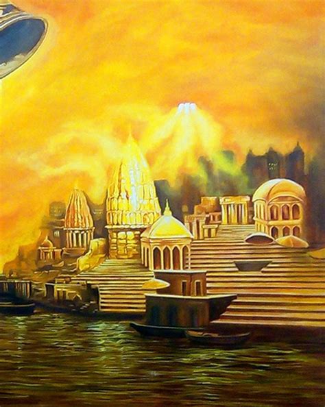 Oil Painting On Canvas Varanasi Ghat Painting For Home Decor And
