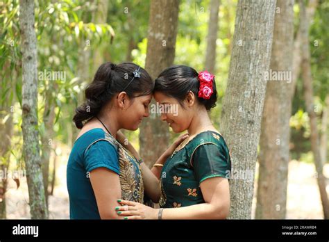 Two Beautiful Teenage Rural Indian Girls Outdoor Stock Photo Alamy