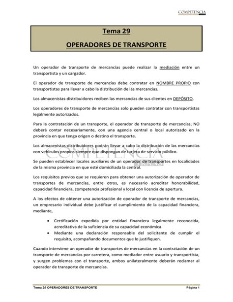 Tema 29 OPERADORES DE TRANSPORTE