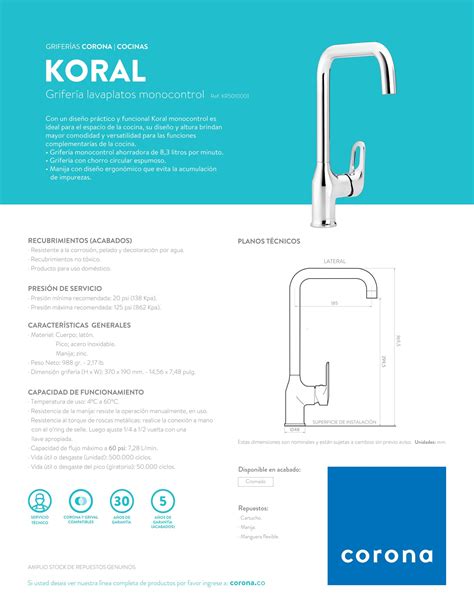 Ficha técnica Grifería Lavaplatos Koral by Madecentro Colombia Issuu