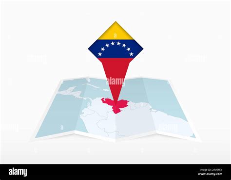 Venezuela Is Depicted On A Folded Paper Map And Pinned Location Marker