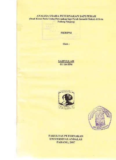 ANALISA USAHA PETERNAKAN SAPI PERAH Studi Kasus Pada Usaha Peternakan