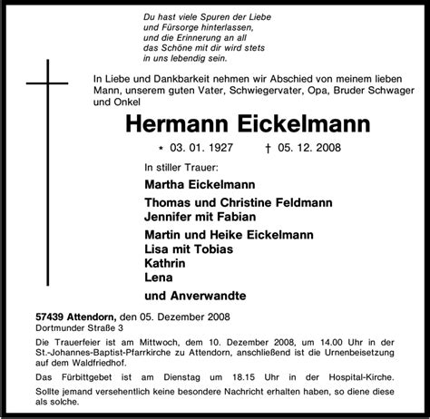 Traueranzeigen Von Hermann Eickelmann Trauer In NRW De