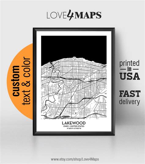 Lakewood Ohio Map Lakewood City Print Lakewood Poster - Etsy