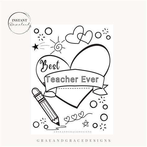 Best Teacher Coloring Page Printable Instant Download Coloring Etsy Canada Appreciation