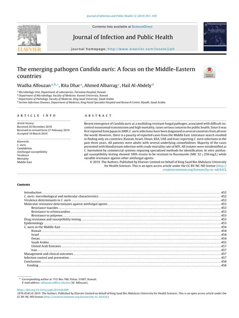 Pdf The Emerging Pathogen Candida Auris A Focus On The Middle